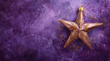 Sticker - Christmas Star on Purple Vintage Background with Space for Text