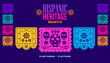 © mistletoe - National hispanic heritage month banner with latin geometrical patterns, mexican flowers, guitar, bright colored decor