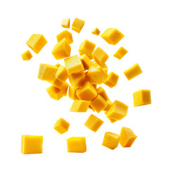 Poster - Mango cube falling isolated on transparent or white background