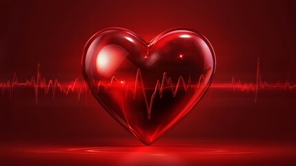 A glossy red heart with a pulsating EKG line representing love, health, vitality, and life.