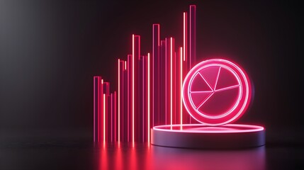 Futuristic neon graph and pie chart design featuring glowing lines on a dark background, perfect for data visualization projects.