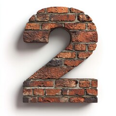 Isolated on a transparent background, number two is made of red bricks