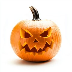 On a transparent background, a Halloween pumpkin jack o lantern is isolated