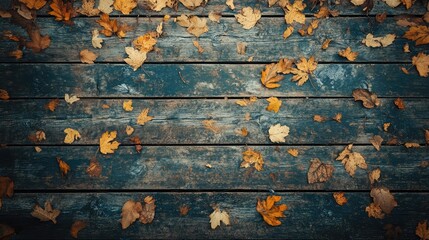 Wall Mural - Autumn leaves, vintage wooden background with space. The generation of AI