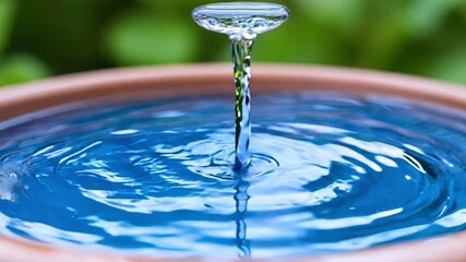 Wall Mural - A small amount of water is dripping from a faucet into a bowl. The water is clear and calm, creating a peaceful atmosphere