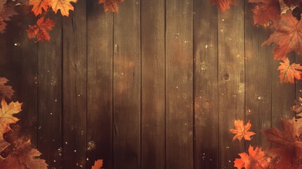 Wall Mural - Autumn leaves, vintage wooden background with space. The generation of AI