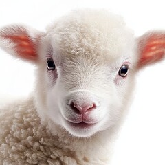 Wall Mural - Isolated white background of a cute baby lamb