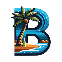 Wall Mural - beach resort logo design template with letter b with the shape of a coconut tree and beach