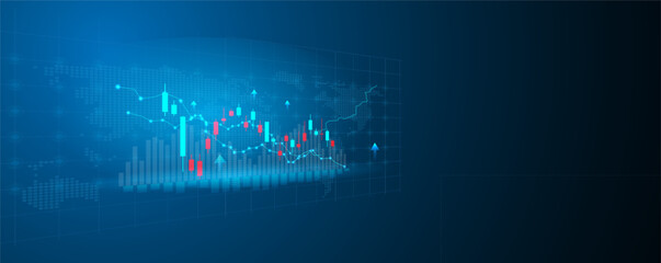 Digital stock exchange trading. Trade candle stick market bullish blue background. Business vector illustration