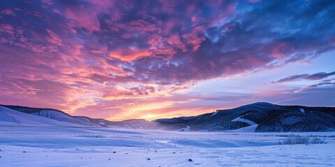 Poster - Scenic Winter Morning with Vibrant Clouds and Majestic Dark Hills