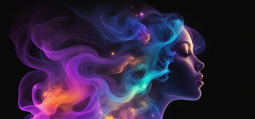 Poster - abstract smoke and face with cosmic