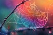 © Exotic Escape - Dew-Dropped Spider Web with Rainbow Spectrum in Early Morning Sunrise.
