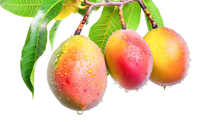 Wall Mural - Bunch of mango hanging on branch on white background