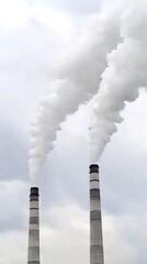 two smokestacks release white smoke into a clear blue sky, illustrating industrial activity and envi