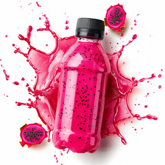 Sticker - Dragon fruit juice bottle placed with floating dragon fruit splash