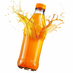 Canvas Print - floating juice splash with clearly visible juice bottle, on white background