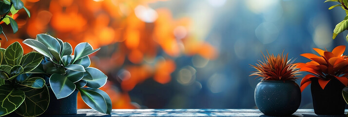 Wall Mural - Tropical modern trendy template. Orange, blue colors. Clear minimalistic design. Place for text graphics concept design. poster invitation flyer banner email header. Horizontal. Generative Ai content