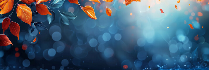 Wall Mural - Autumn modern trendy template. Orange, blue colors. Clear minimalistic design. Place for text graphics concept design. poster invitation flyer banner email header. Horizontal. Generative Ai content