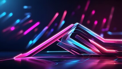 neon arrow in abstract form. Concepts of speed and technology. AI-generated lights with bokeh effects and glowing pink-blue lines