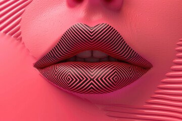 A woman's lips are painted with black and white stripes