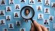 © Mehak - magnifying glass over employee portraits, highlighting one person, symbolizing selection or recruitment