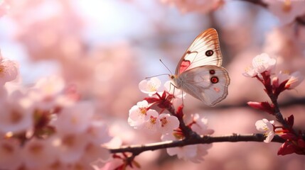 Wall Mural - Butterfly on Cherry Blossom