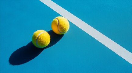 Wall Mural - tennis ball on a blue court