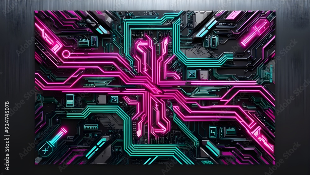 Cyberpunk Futuristic Circuit Board: Glowing Pink and Turquoise Tech ...