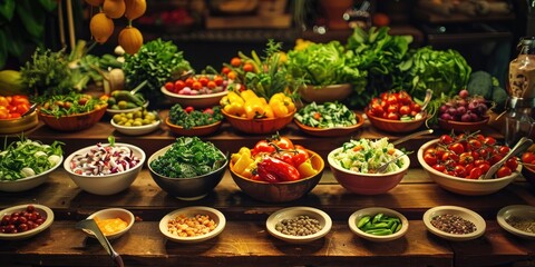 Wall Mural - Food display featuring salads fruits and vegetables