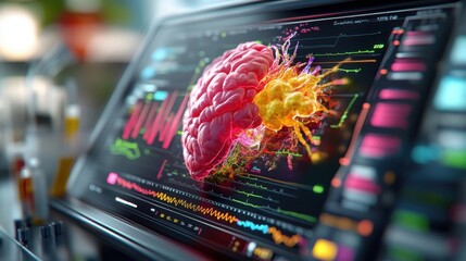 Fototapete - Brain Activity and Data Visualization.