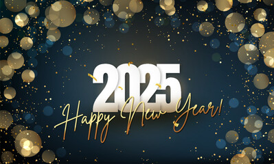 Fototapete - 2025 Happy New Year Abstract shiny Gold glitter with Confetti and bokeh design element