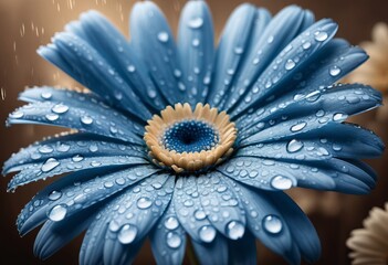 Poster - wet blue water flower background, close up of gerber flower