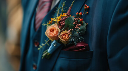 Wall Mural - Groom's Boutonniere Close-Up