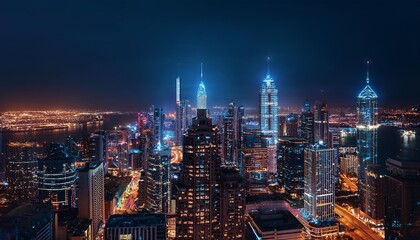 Wall Mural - City night view with busy streets.