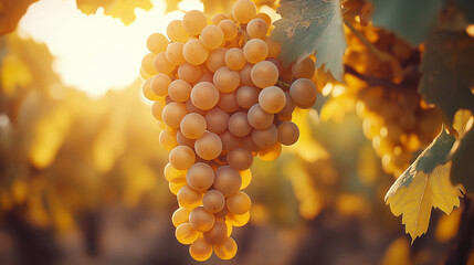 Wall Mural - autumn vineyard with ripe grapes hanging from vines, capturing the essence of harvest season and the beauty of nature