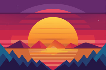 Wall Mural - Abstract Geometric Mountain Sunset Landscape