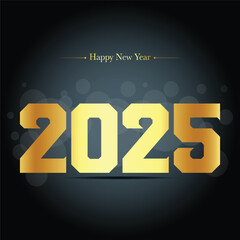 Happy new year 2025 banner black and golden vector luxury text 2025 happy new year.