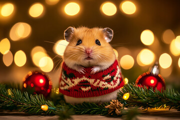 Canvas Print - Cute Hamster in a Christmas Sweater.