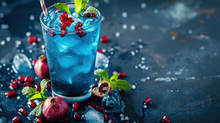 Wall Mural - Iced Blue Tea With Pomegranate and Mint