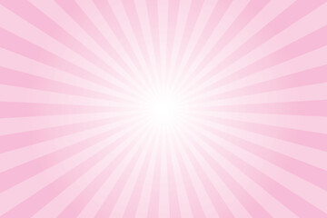 Fototapete - Pink background with white sun ray. Pattern of starburst. Abstract cotton candy pink texture with light of sunburst. Radial beam of sunlight. Retro background with flash. Design of sunbeams. Vector.	