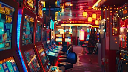 Wall Mural - A casino's slot machine area during a busy night