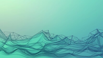 Canvas Print - A soothing scribble-style background with gentle waves and soft geometric shapes, drawn in a thin black line on a gradient of ocean blue to sea foam green.