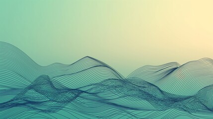 Canvas Print - A soothing scribble-style background with gentle waves and soft geometric shapes, drawn in a thin black line on a gradient of ocean blue to sea foam green.