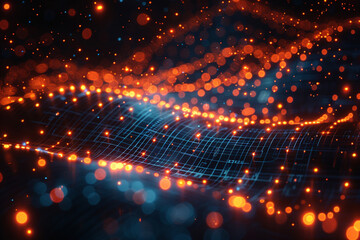 abstract technology background grid surface features a digital display of glowing particles and lines, creating a visually captivating representation of big data visualization and interconnected inte