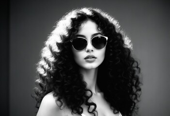 Woman with black sunglasses and long curly hair