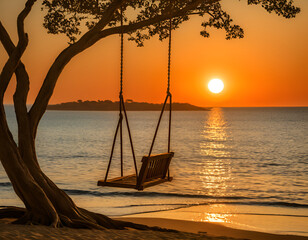 Wall Mural - swing at sunset, swing on the beach