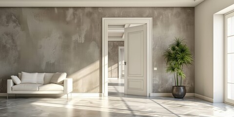 Canvas Print - Contemporary living room wall with an open doorway