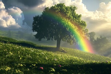 Canvas Print - rainbow over field