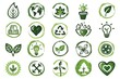 © Vika - a set of pieces of Silhouette eco simbols hand draw Icon  on solid white background. Green icons