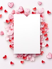 Vertical top view blank card love and wedding decoration Valentines day background